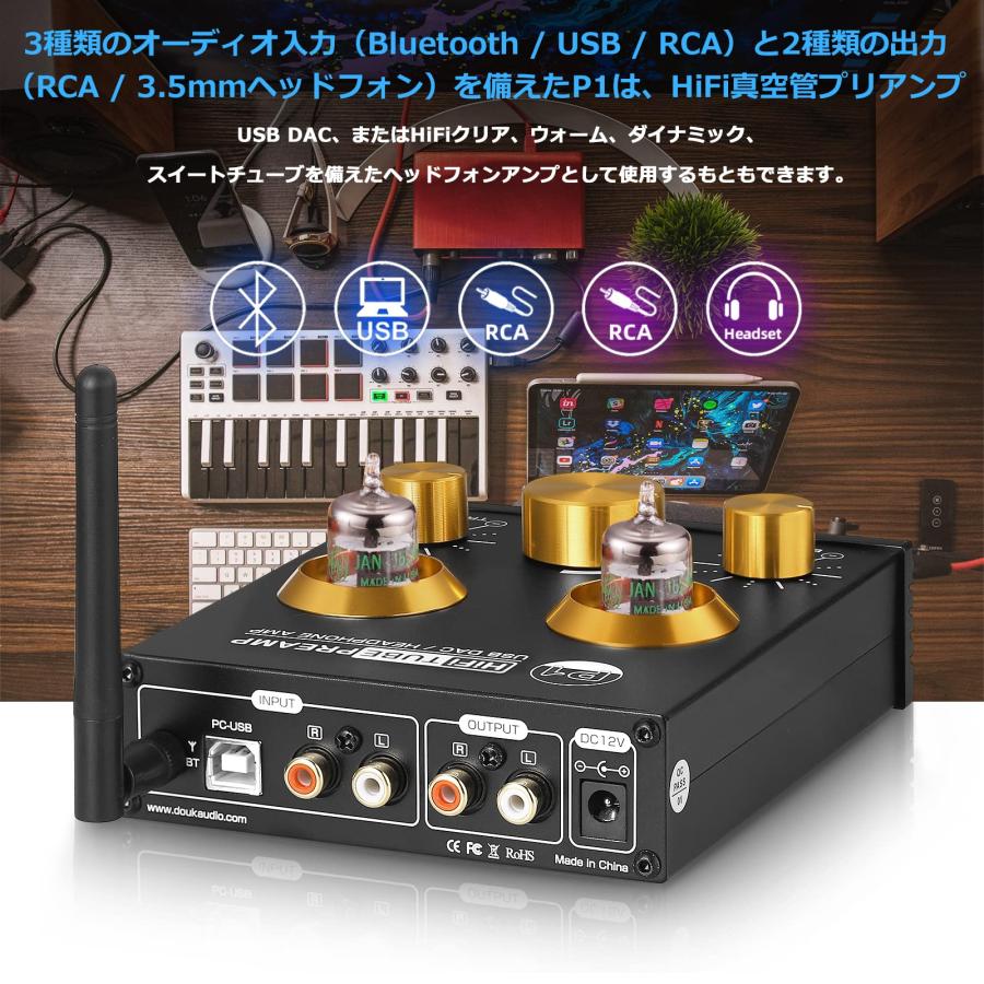 Douk Audio P1 GE5654 真空管 プリアンプ HiFi Bluetooth 5.0