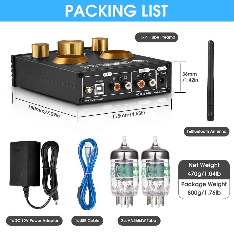 Douk Audio P1 GE5654 真空管 プリアンプ HiFi Bluetooth 5.0