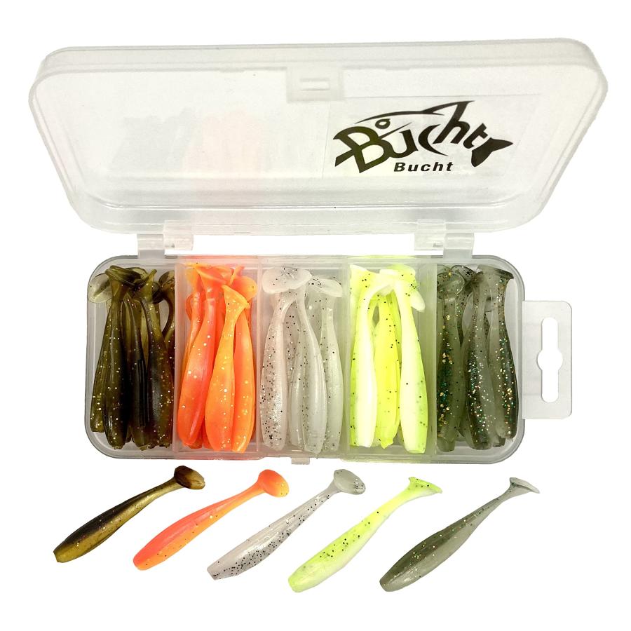 Bucht シャッドテールワーム 2.2インチ 5カラー ワームケース付 バス