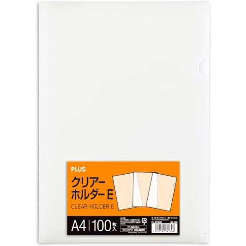 プラス クリアファイル クリアホルダー E A4 100枚 0.18mm 透明 (乳白
