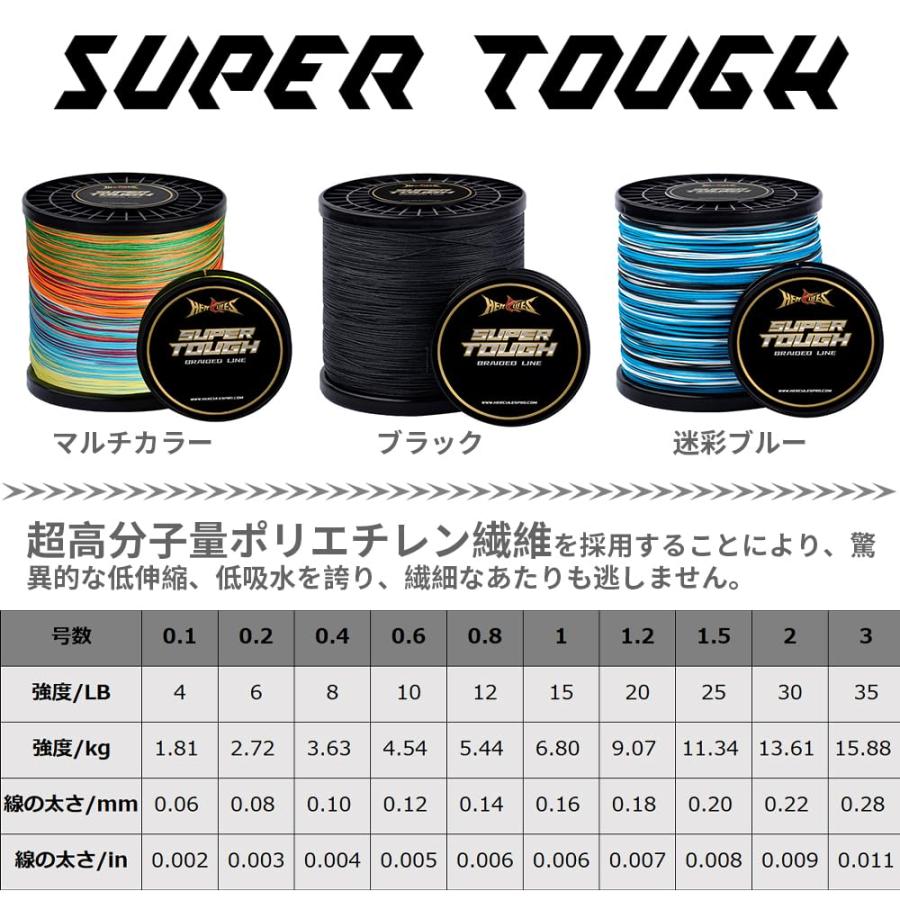 ヘラクレス(HERCULES) PEライン 釣り糸 4本編み マルチカラー 4lb