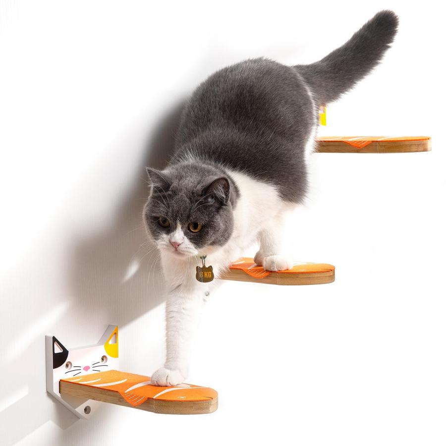 Yangbagaキャットウォーク3つ入り木製壁掛け式猫用ステップ かわいい猫