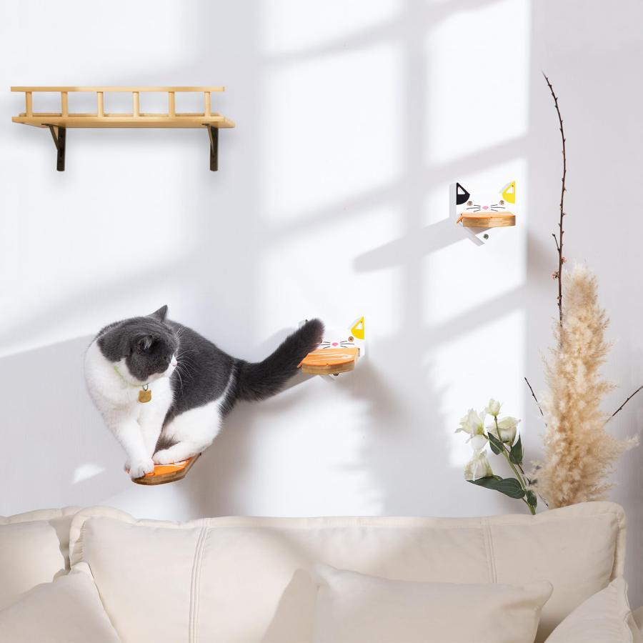 Yangbagaキャットウォーク3つ入り木製壁掛け式猫用ステップ かわいい猫