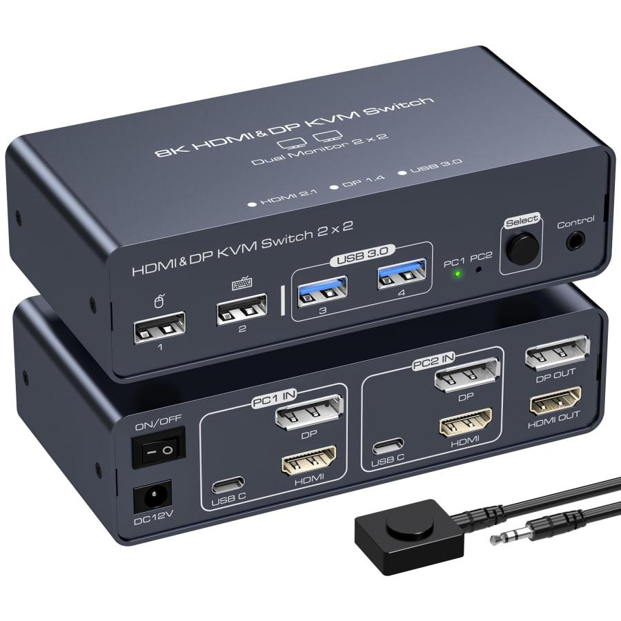 デュアル ディスプレイ】8K 60Hz HDMI Display Port KVM 切替器 SW622