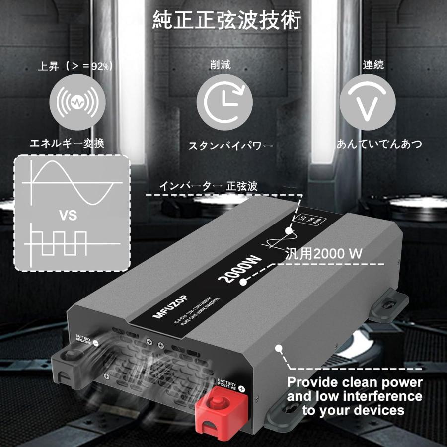 MFUZOP インバーター 2000W 正弦波 12V DC(直流)110V AC (交流)瞬間 