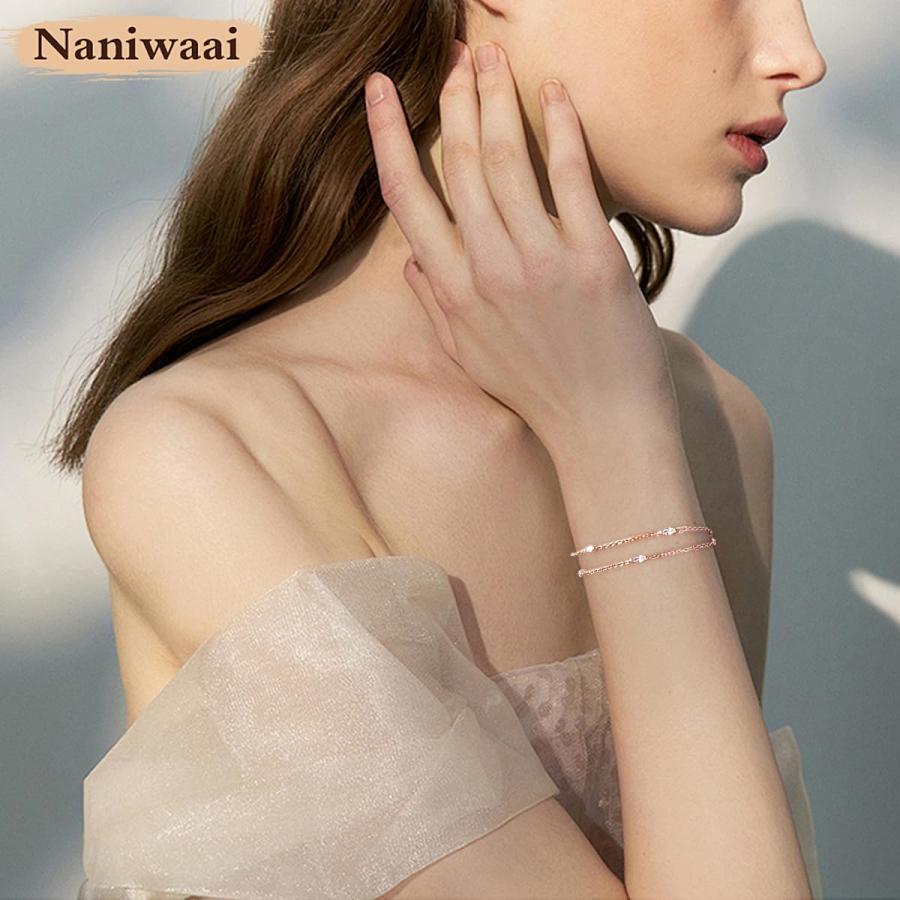 Naniwaai ブレスレット レディース しずくジルコニア 2連 シルバー925