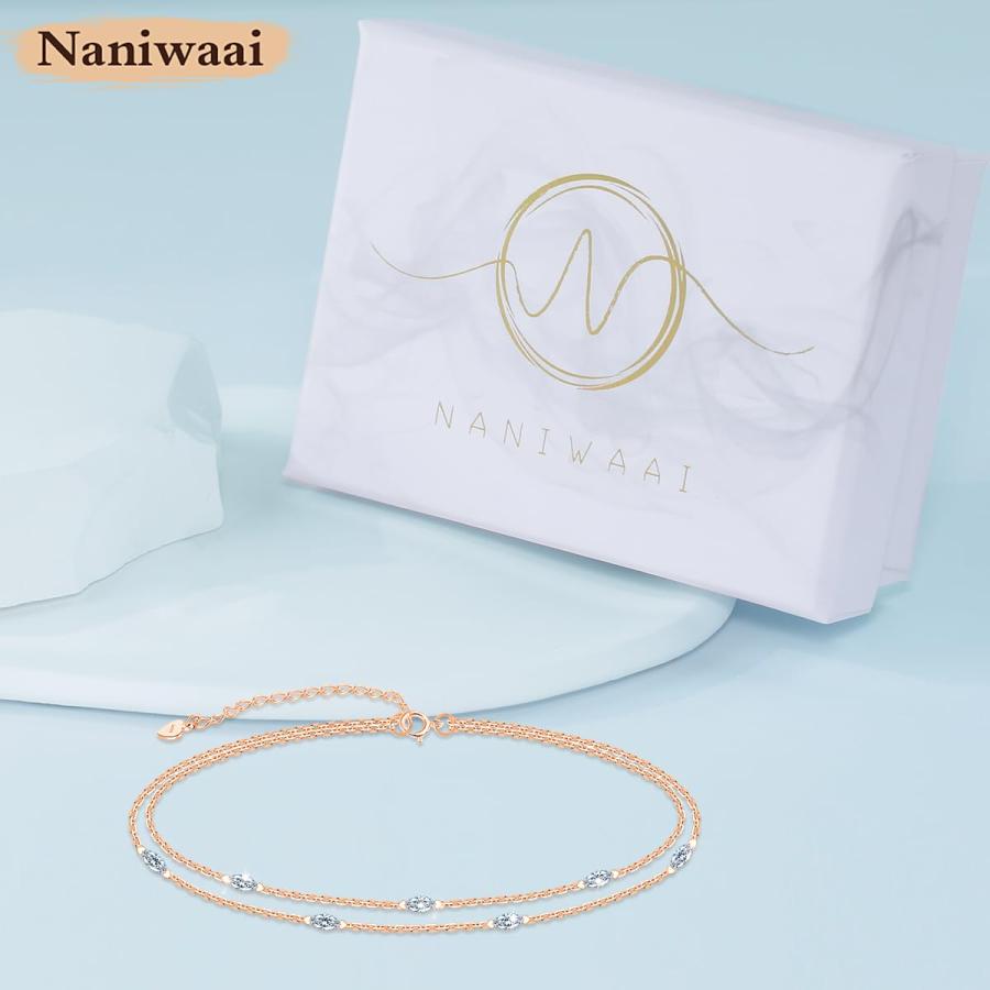 Naniwaai ブレスレット レディース しずくジルコニア 2連 シルバー925