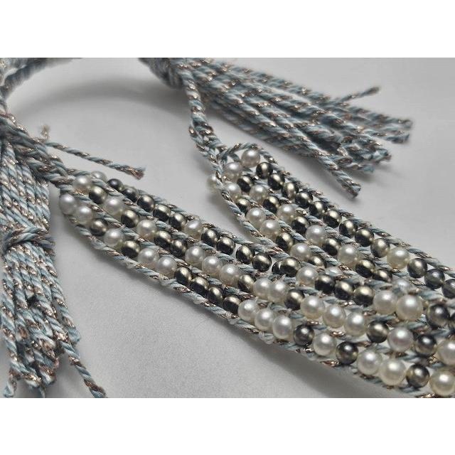 淡水真珠/ナバホパールブレスレット　3.0-3.5mm　四つ編み仕様　ミサンガ 淡水真珠/ナバホパールブレスレット 3.0-3.5mm ホワイト/メタル