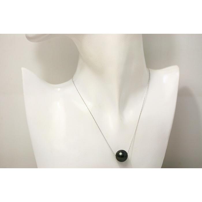タヒチ黒蝶真珠スルーパールネックレス 13mm ブラックカラー K18WG製 