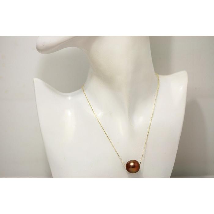 タヒチ黒蝶真珠スルーパールネックレス 16×15mm チョコレートカラー