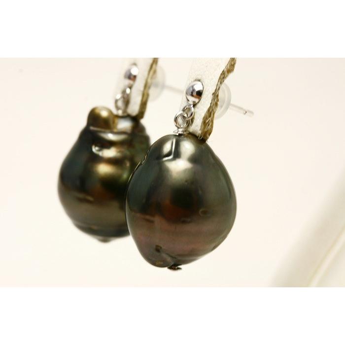 タヒチ黒蝶真珠パールブラピアス 14mm ブラックカラー K14WG製 【公式