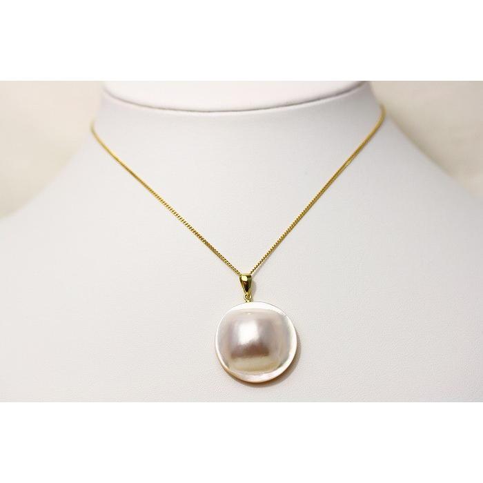 マベ真珠パールペンダントトップ　24mm　ピンクグリーンカラー　K18製