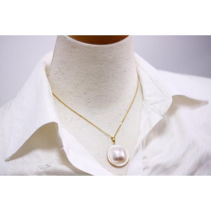 マベ真珠パールペンダントトップ　24mm　ピンクグリーンカラー　K18製