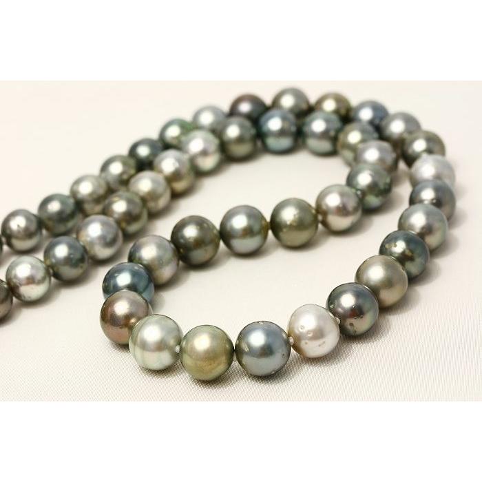タヒチ黒蝶真珠パールセミロングネックレス マルチカラー 12-10mm 