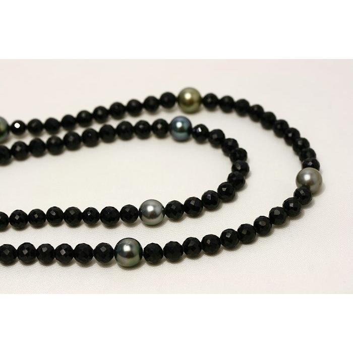 タヒチ黒蝶真珠パールロングネックレス ブラックスピネル 11-8mm