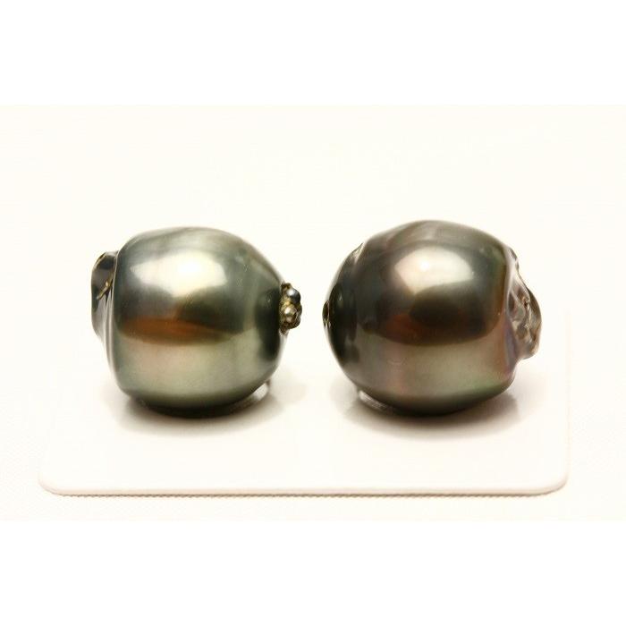 タヒチ黒蝶真珠パールルース 両穴 16×14mm ブラックカラー 