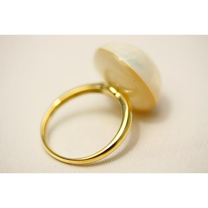 マベ真珠パールリング【指輪】 17mm ピンクグリーンカラー K18製 