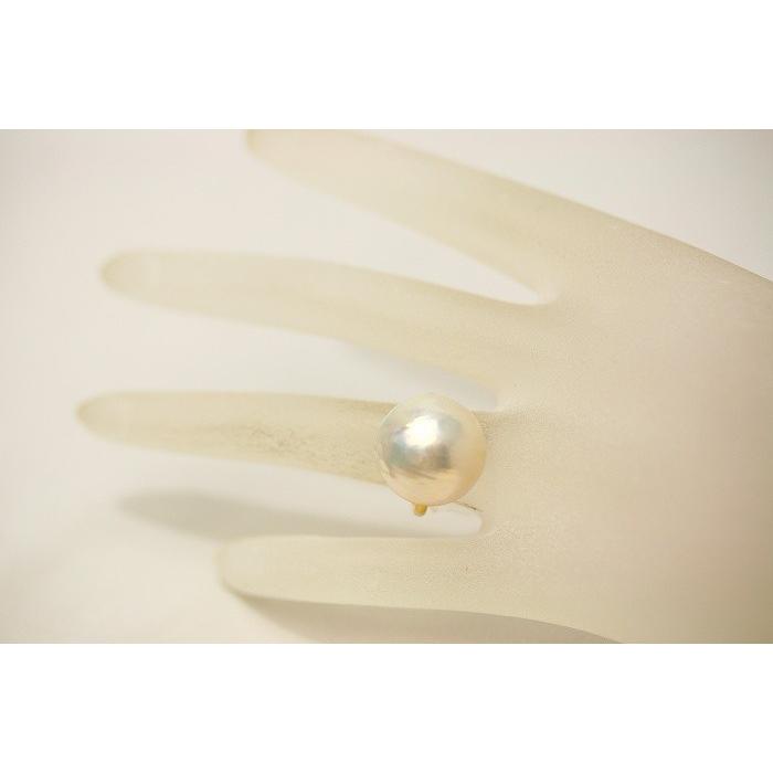 マベ真珠パールリング【指輪】 17mm ピンクグリーンカラー K18製 