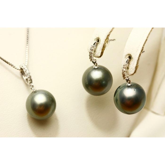 【名入れ無料】 タヒチ黒蝶真珠パールペンダントトップ/ピアス 2点セット 11mm ブラックグレーカラー K18WG製, 【OVLOV】 オブラブ a8967eec