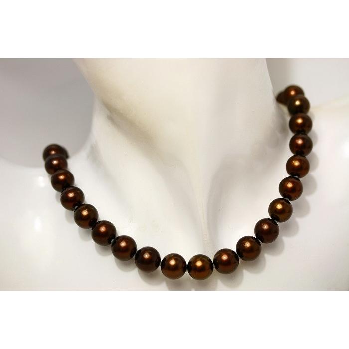 【24時間以内発送】 タヒチ黒蝶真珠パールネックレス　チョコレートカラー　10-9mm 【Q2839198365】(102600円)
