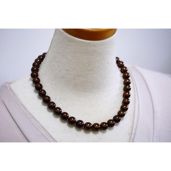 【24時間以内発送】 タヒチ黒蝶真珠パールネックレス　チョコレートカラー　10-9mm 【Q2839198365】(102600円)
