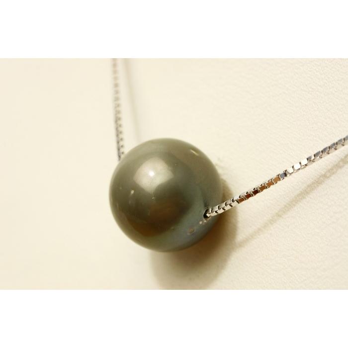 タヒチ黒蝶真珠スルーパールネックレス　13mm　グレーカラー　シルバー製チェーンの画像
