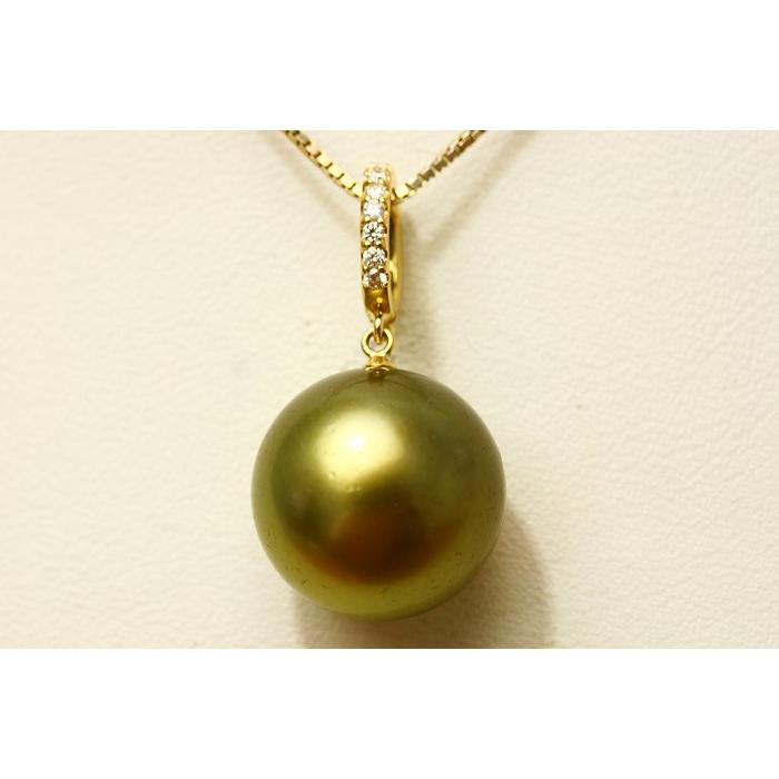 タヒチ黒蝶真珠パールペンダントトップ 13mmUP ピスタチオカラー K18製  