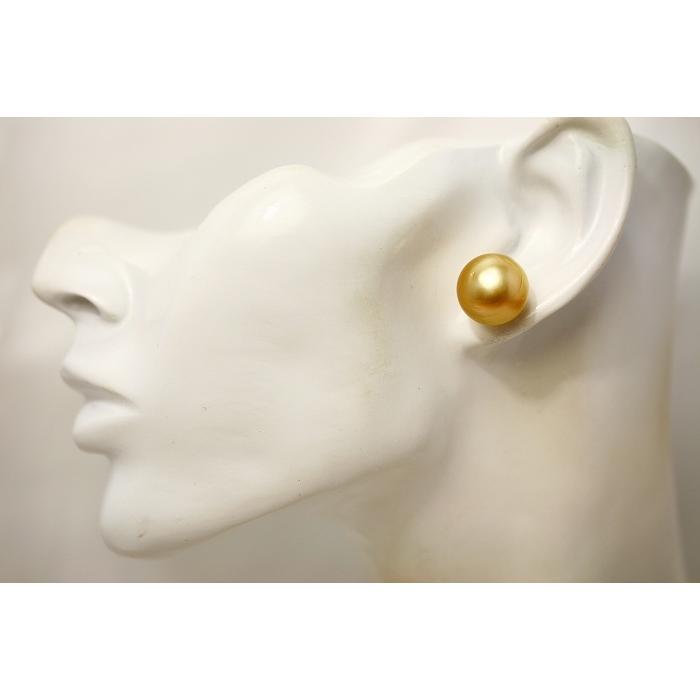 南洋白蝶真珠パールピアス　15mm　ナチュラルゴールドカラー　K18製