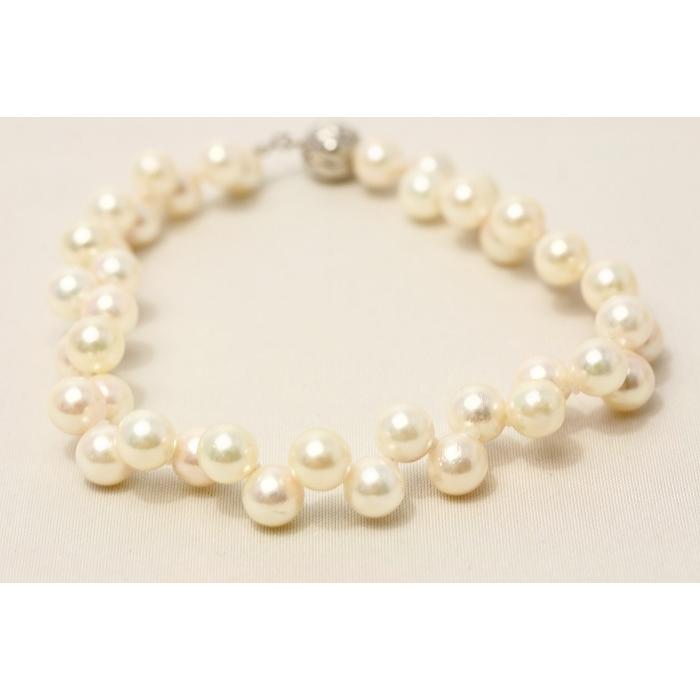 アコヤ真珠 パール ブレスレット 6.0mm-6.5mm K14 アコヤ真珠パールブレスレット 6.0-6.5mm ホワイトピンクカラー : 真珠