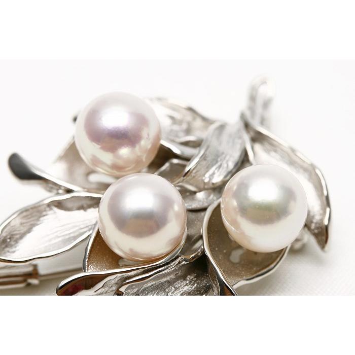 アコヤ真珠パールブローチ 3ヶ付 8.5-9.0mm ホワイトピンクカラー  