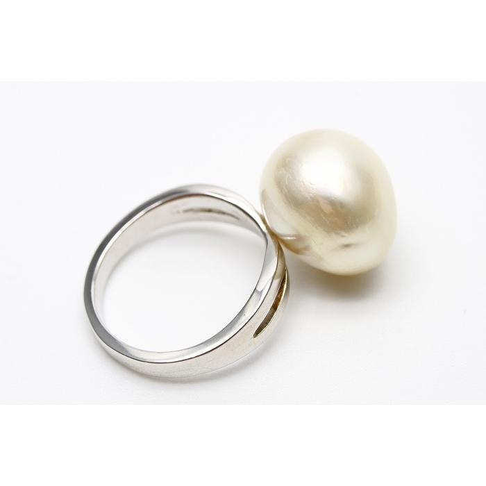 南洋白蝶真珠パールリング　16×14mm　ナチュラルゴールド　シルバー製リング枠 南洋白蝶真珠パールリング【指輪】 14mm クリームカラー シルバー製