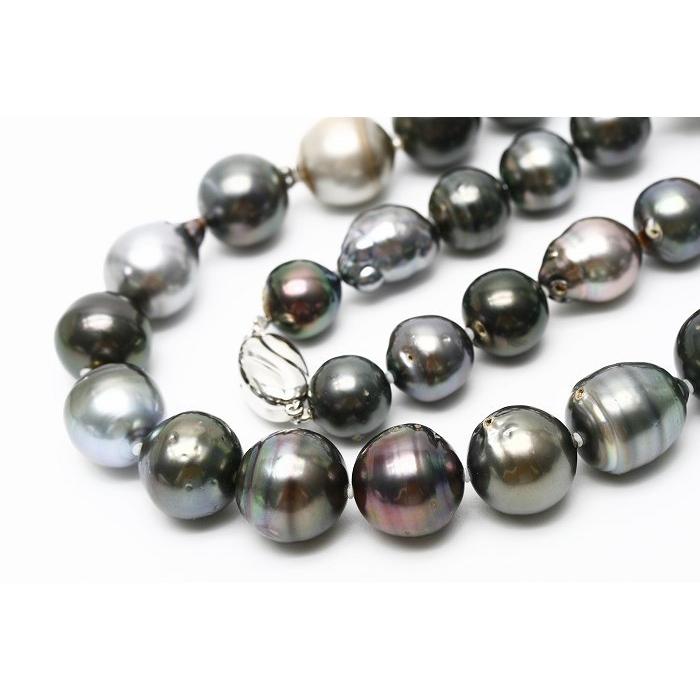 タヒチ黒蝶真珠パールロングネックレス 14-11mm マルチカラー  