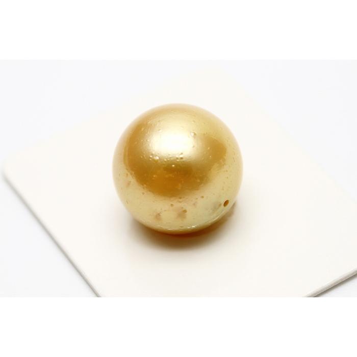 南洋白蝶真珠パールルース 両穴 14mm ナチュラルゴールドカラー - 宝石 