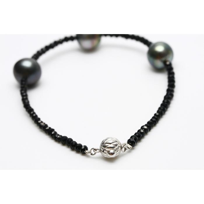 タヒチ黒蝶真珠パールブレスレット 12-11mm マルチカラー : c0914bre03  