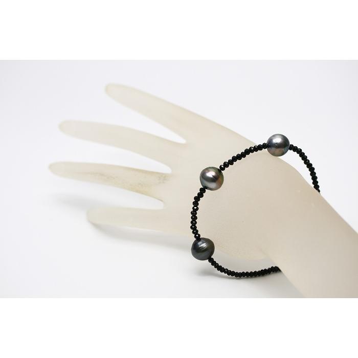 タヒチ黒蝶真珠パールブレスレット 12-11mm マルチカラー : c0914bre03  