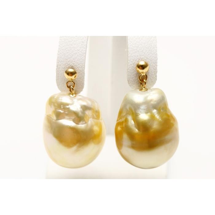 南洋白蝶真珠パールブラピアス 15mm ナチュラルゴールドカラー K18製  