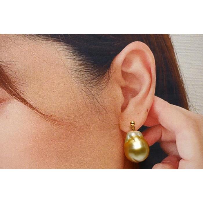 南洋白蝶真珠パールブラピアス 15mm ナチュラルゴールドカラー K18製  