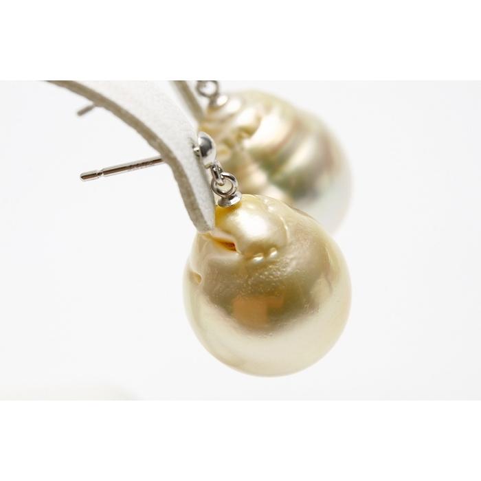南洋白蝶真珠パールブラピアス 13mm ピンクグリーンカラー K14WG製 