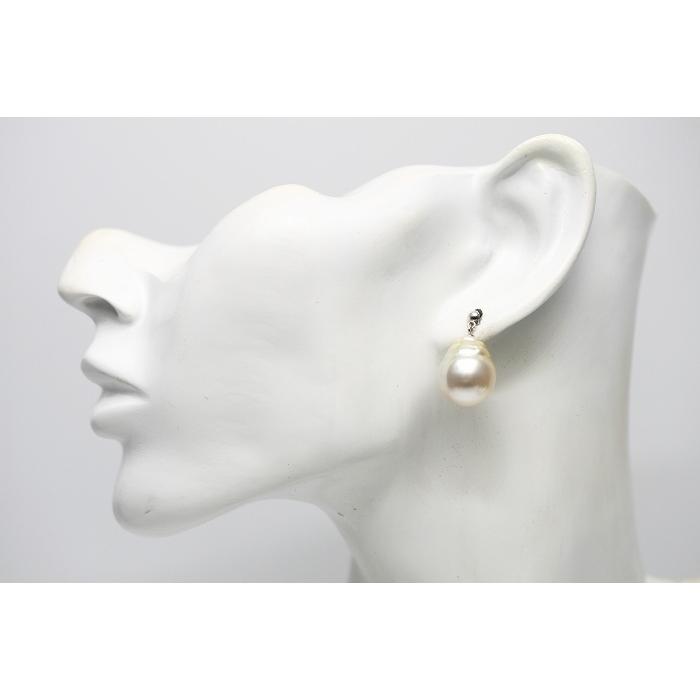 南洋白蝶真珠パールブラピアス 13mm ピンクグリーンカラー K14WG製 