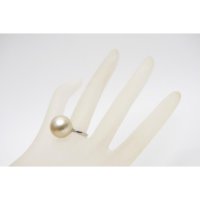 南洋白蝶真珠パールリング【指輪】 14mm ピンクホワイトカラー K18WG製