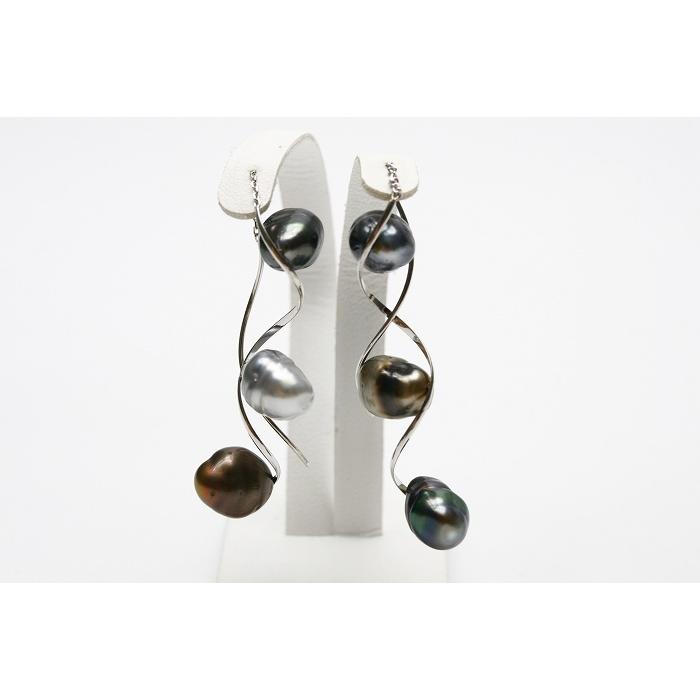 タヒチ黒蝶真珠パールブラピアス 13mm ブラックカラー K14WG製