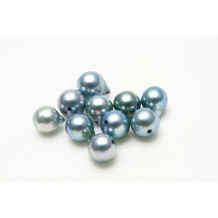 【お得】 アコヤ真珠パールルース　両穴　10ピース　5.0-5.5mm　ブルーグリーンカラー 宝石ルース、裸石