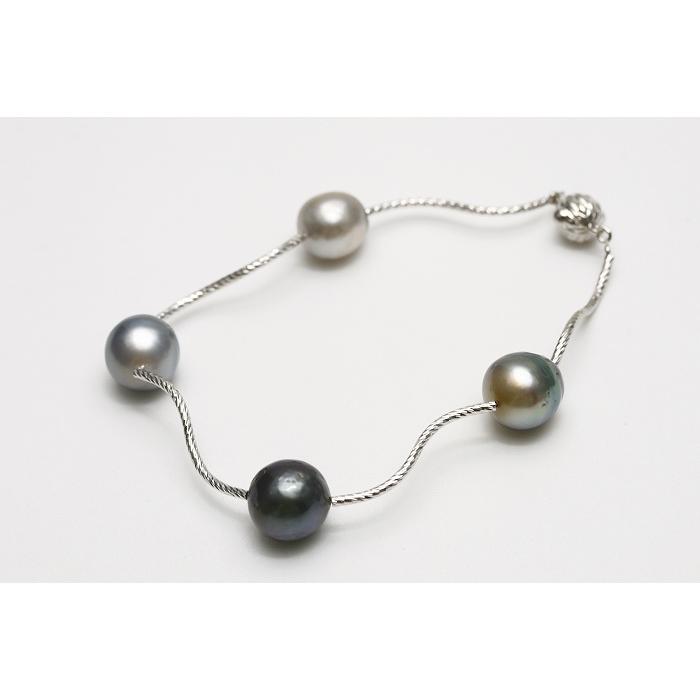 南洋白蝶/タヒチ黒蝶真珠パールブレスレット 11-8mm マルチカラー