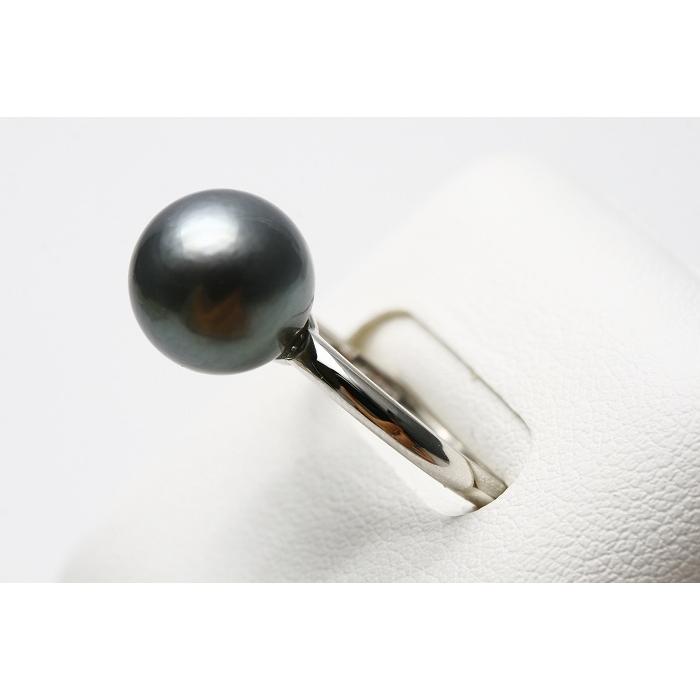 タヒチ黒蝶真珠パールリング【指輪】　10mm　ブラックグレーカラー　K18WG製の画像