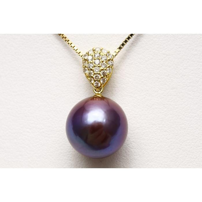 淡水真珠パールペンダントトップ　12mm　パープルカラー　K18製/D0.23ct