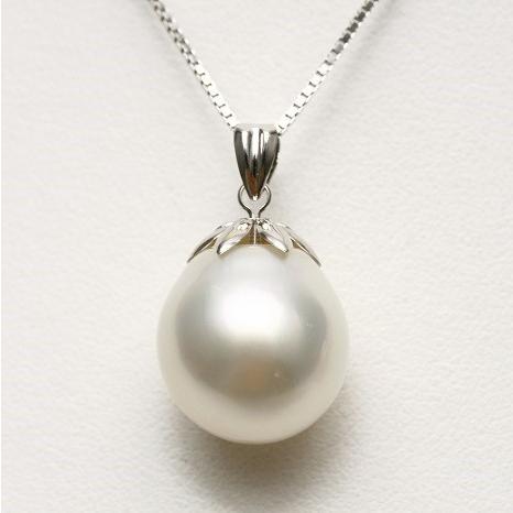 南洋白蝶真珠パールペンダントトップ 13mm ホワイトピンクカラー K14WG  