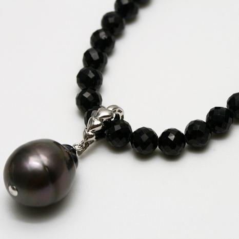 タヒチ黒蝶真珠パールネックレス/ブラックスピネル 14mm ブラック 