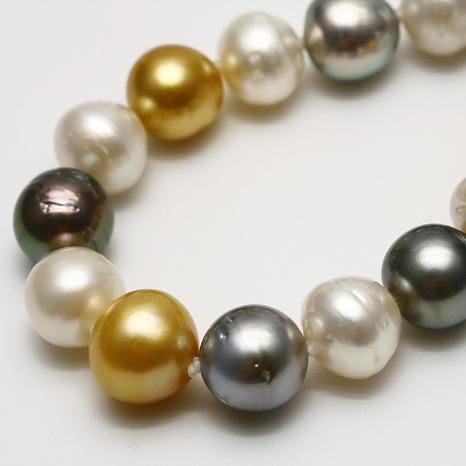 南洋白蝶/タヒチ黒蝶真珠パールネックレス 13-10mm マルチカラー  