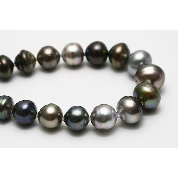 タヒチ黒蝶真珠パールネックレス 14-10mm マルチカラー : 真珠 タヒチ黒蝶真珠パールネックレス 14-10mm マルチカラー : 真珠