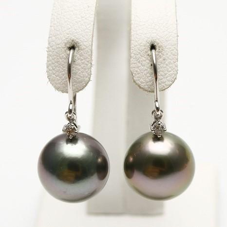 タヒチ黒蝶真珠パールピアスシングルデザイン10mmグレーカラー